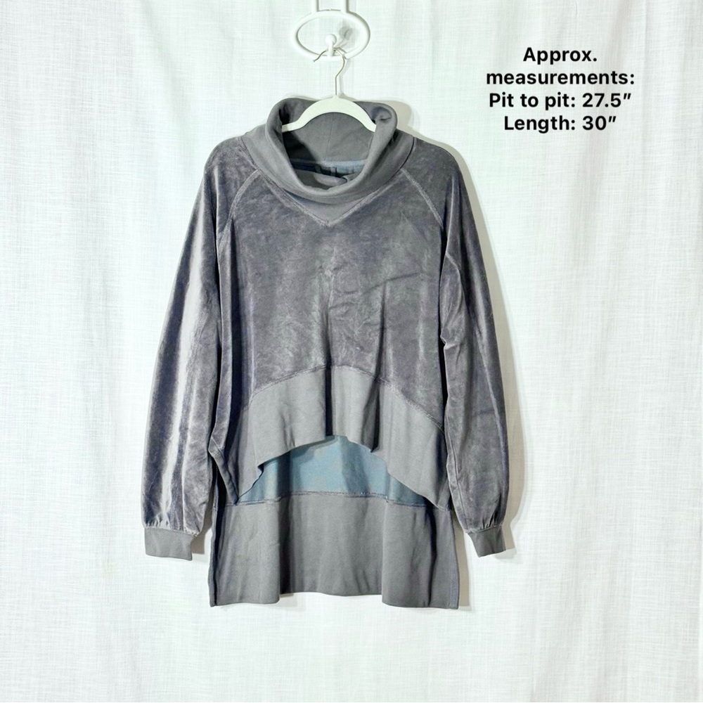 Free People Movement Cowl Neck High Low Last Chance‎ Pullover Gray Velour L